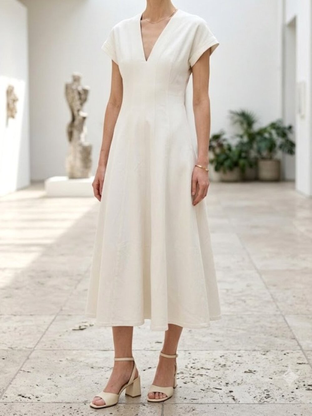 Modern Citizen Cotton Stretch V Neck Midi Dress